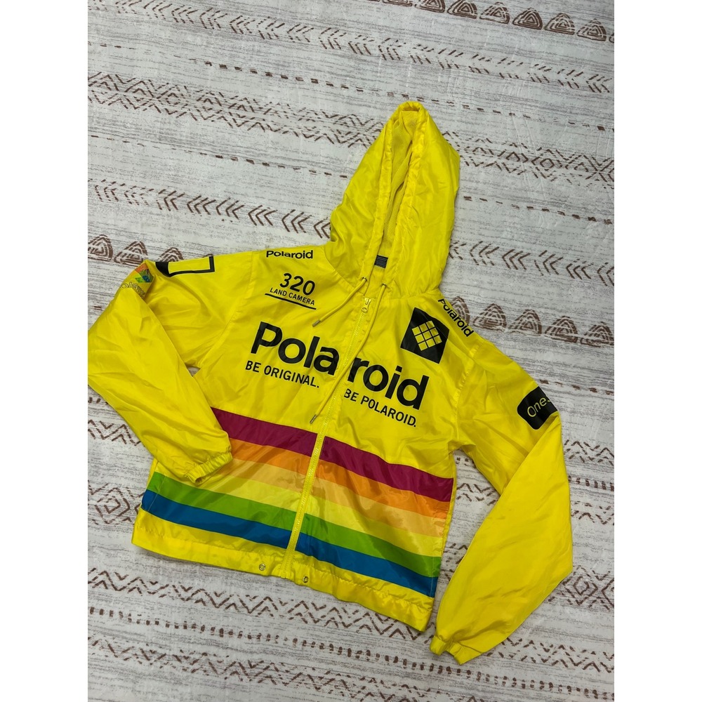Polaroid 320 Land Camera Graphic Windbreaker Jacket‎ Yellow Rainbow Size M